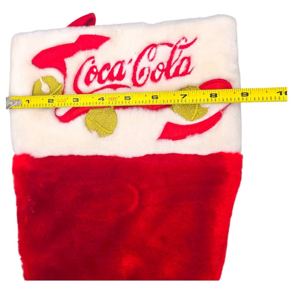 Coca-Cola Christmas Stocking Cavanagh Coke Brand Red Plush 18" Gold Bell Accents - Picture 6 of 9